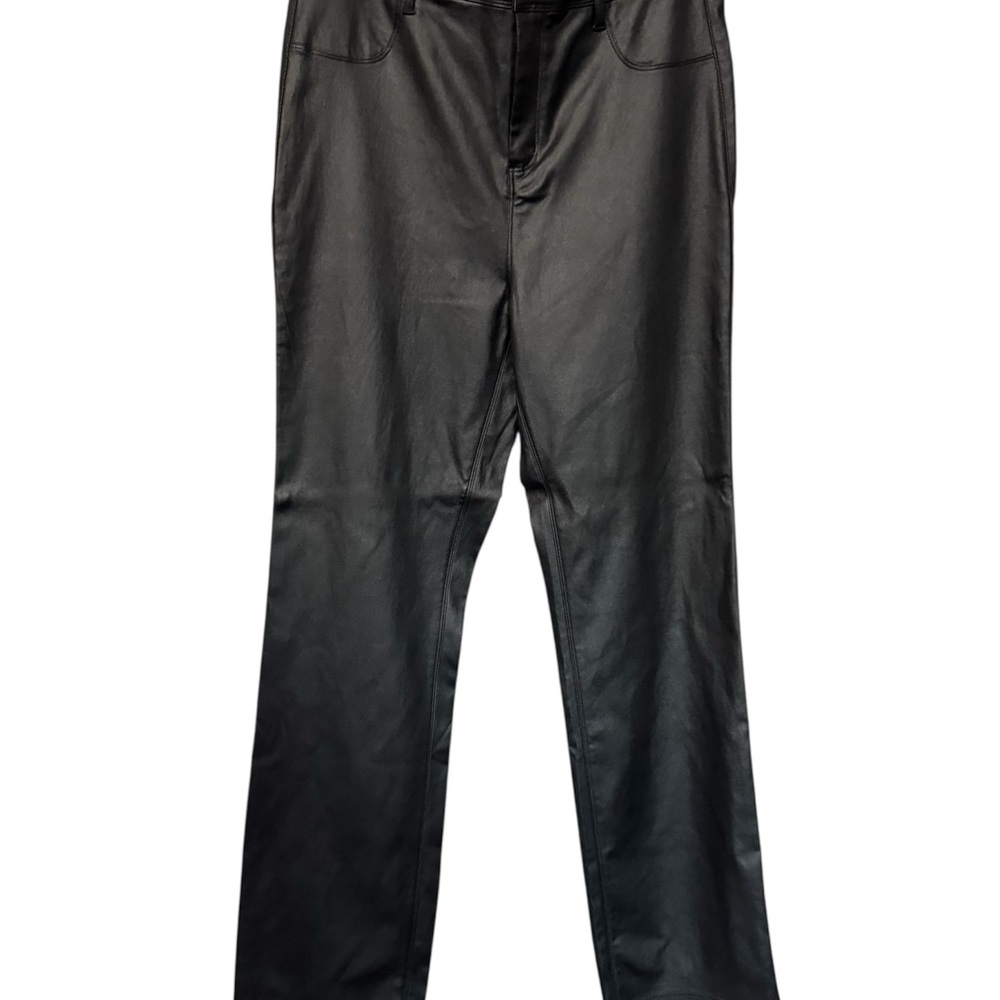 Black Faux Leather Straight-Leg Pants